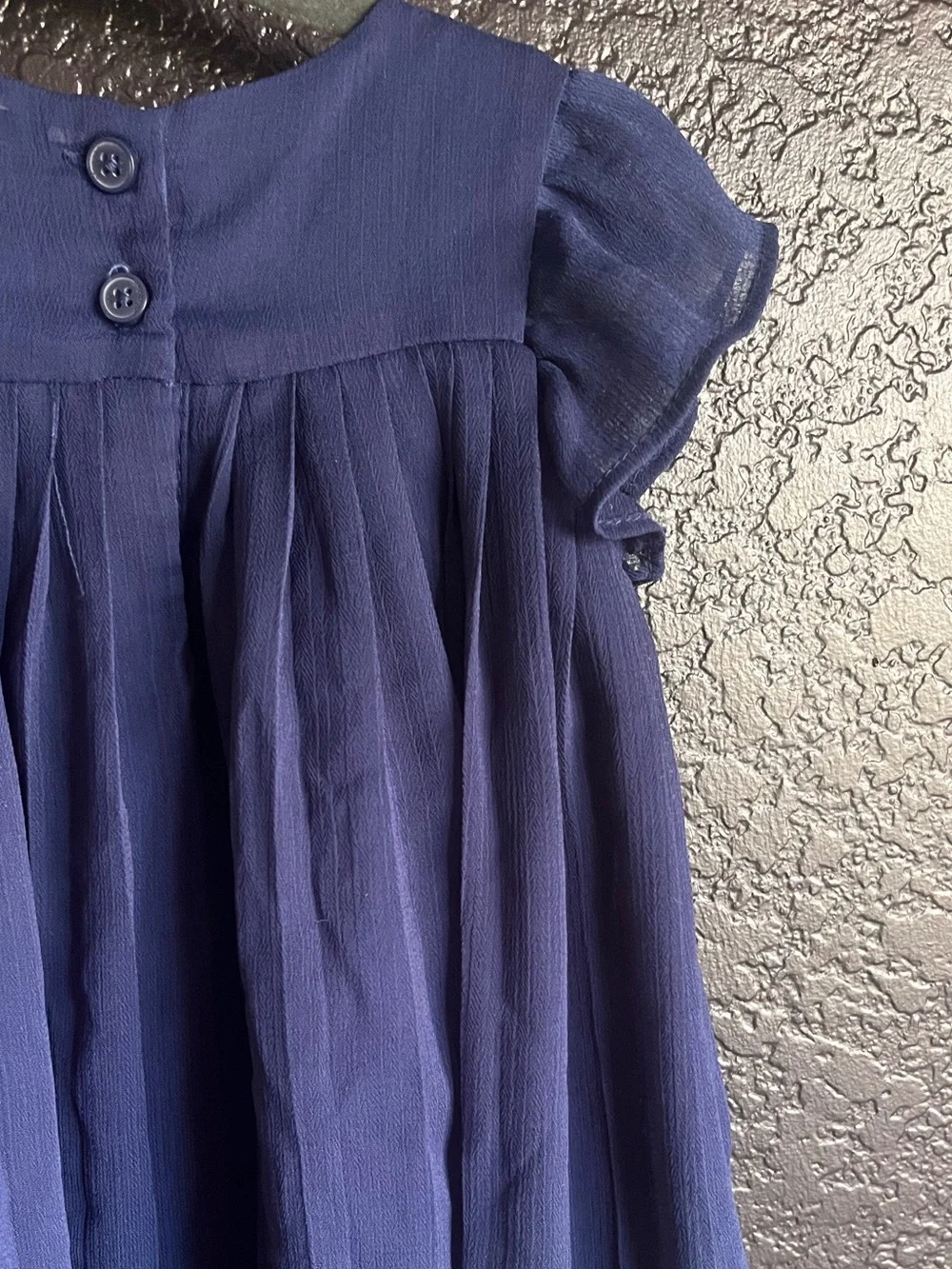 Navy Girls Pleated Lace-Trim Dress